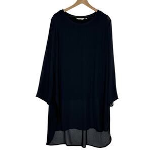 Soft Surroundings Longline Tunic Top Womens 1X Navy Blue Mesh Overlay Lagenlook